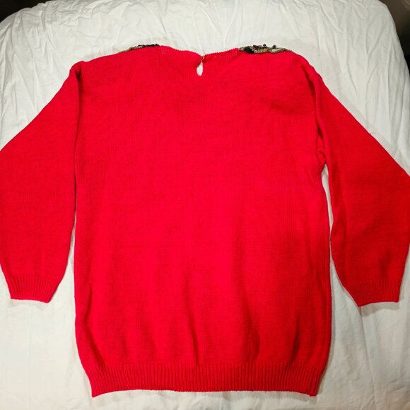 Victory Harbour 1990's Hand Embellished Holiday Sweater Red Large runs BIG - Picture 6 of 8